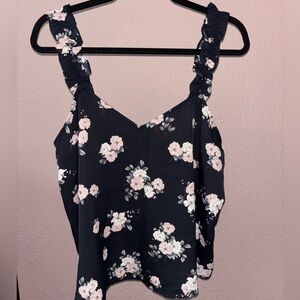 Express Black Floral Sleeveless Ruffled Straps Top - Business Casual Date Night